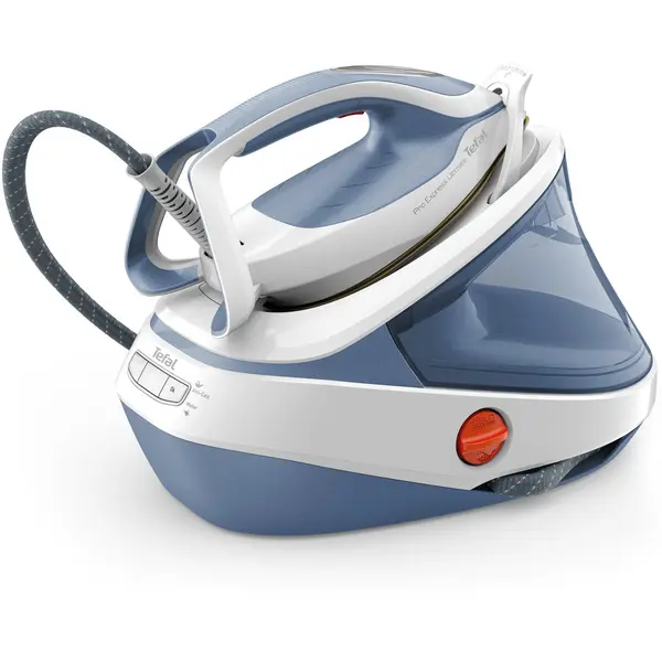 Tefal Statie de calcat cu boiler de inalta presiune Tefal Pro Express Ultimate GV9710E0, 3000W, 7.6 bari, jet de abur 580 g/min, abur variabil 0-155 g/min, capacitate rezervor 1.2 l, abur vertical, talpa Durilium Airglide Autoclean Ultra Thin, Albastru