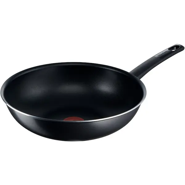 Tefal Tigaie wok Tefal Simplicity+, invelis antiaderent, indicator Thermo-Signal, baza Diffusion, forma adanca, maner ergonomic, 28 cm, negru