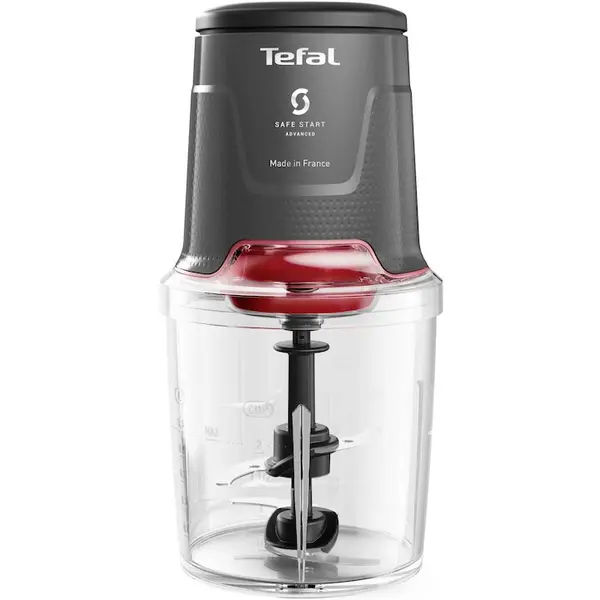 Tefal Tocator electric de legume Tefal Easy Press MQ740HF0, 500W, recipient 0.5L, 4 lame Powelix, 3 functii tocare, maruntire si mixare, tehnologie Safe Start Advanced, gri/rosu