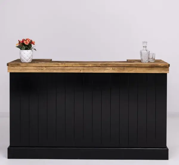 Tejghea de bar cu dungi verticale 180 cm cu finisaj Glossy Black/Chestnut Brown