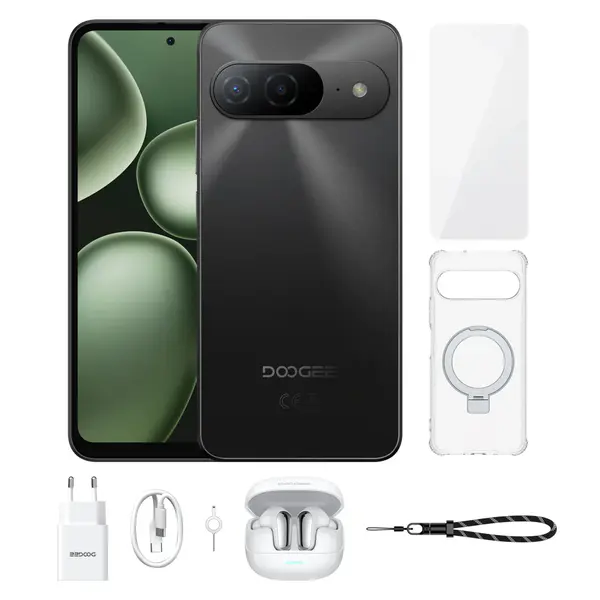 Telefon Mobil DOOGEE B10 VIP, Negru, 4G LTE, Ecran 6.6 FHD+, 48GB RAM (6GB + 42GB extensibili), 256GB ROM, Procesor Helio G100, Baterie 7600mAh 33W, Camera 64MP, Android 16, Dual SIM
