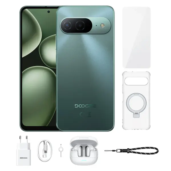 Telefon Mobil DOOGEE B10 VIP, Verde, 4G LTE, Ecran 6.6 FHD+, 48GB RAM (6GB + 42GB extensibili), 256GB ROM, Procesor Helio G100, Baterie 7600mAh 33W, Camera 64MP, Android 16, Dual SIM