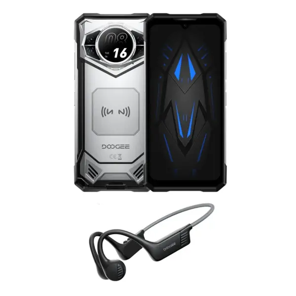 Telefon mobil Doogee S200 VIP, Argintiu, 5G, Dual Display (6.72 +1.32 ) 2.4K, 48GB RAM (12GB+36GB extensibili), 256GB ROM, Android 14, Dimensity 7050, 10100mAh, Casti wireless BoneBeat Run, Dual SIM