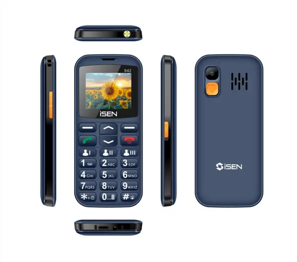 Telefon mobil iSEN S42 SENIOR Albastru, Display 2.0 , GSM, USB Type-C, Bluetooth, Camera, Lanterna, FM Radio fara cablu, Baterie 1800mAh, Buton SOS, Negru, Dual SIM