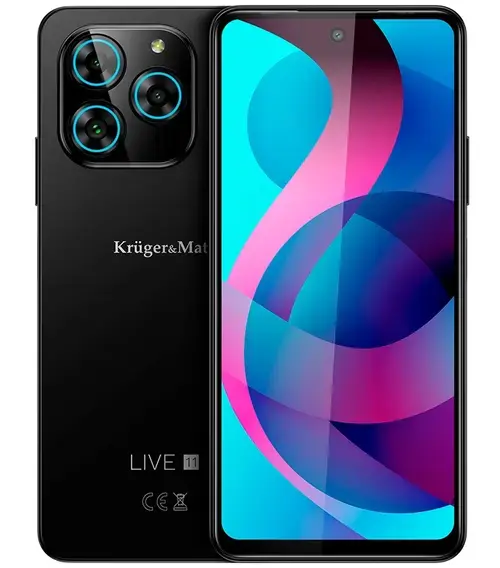 Telefon Mobil Kruger&Matz Live 11, Procesor Unisoc T606 Octa-Core, Ecran IPS 6.56inch, 6GB RAM, 128GB Flash, Camera Duala 50 + 2 MP, Wi-Fi, 4G, Dual SIM, Android (Negru)