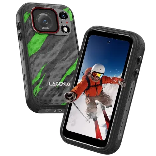 Telefon Mobil Mini Lagenio Eagle 1 Pro, Verde, 5G, 4.0 120Hz, 36GB RAM (12GB + 24GB extensibili), 256GB, D7300, 3700mAh, 33W Fast Charge, 4K Action Camera, Android 16, Dual SIM