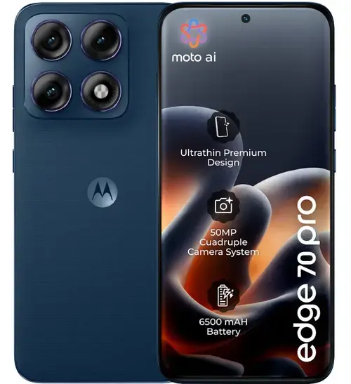 Telefon Mobil Motorola Edge 70 Pro, Procesor Mediatek Dimensity 8500 Extreme, AMOLED 6.78inch, 12GB RAM, 512GB Flash, Camera Tripla 50 + 50 + 50 MP, Wi-Fi, 5G, Dual Sim, Android (Albastru)