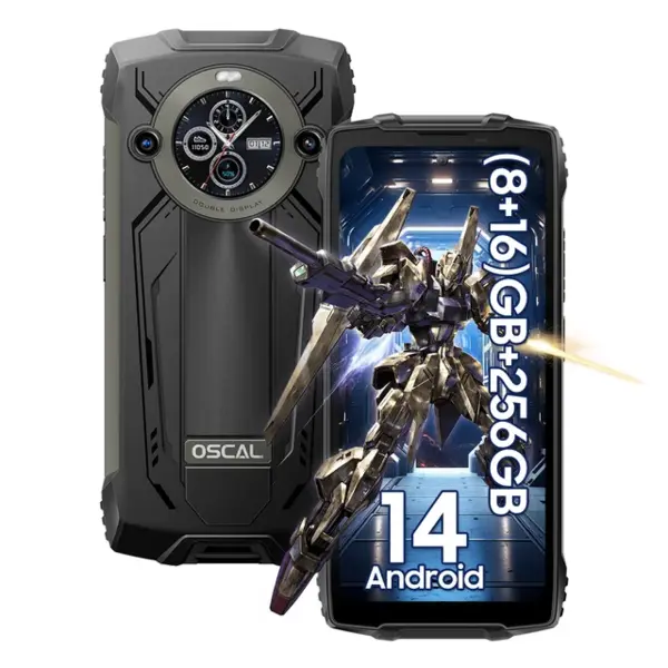 Telefon mobil OSCAL PILOT 2 Negru, Dual 4G VoLTE, 6.5 2.4K FHD+, 24GB RAM (8GB + 16GB extensibili), 256GB ROM, Android 14, MediaTek Helio G99, 8880mAh, IP68 IP69K, Dual SIM