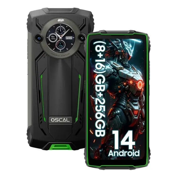 Telefon mobil OSCAL PILOT 2 Verde, Dual 4G VoLTE, 6.5 2.4K FHD+, 24GB RAM (8GB + 16GB extensibili), 256GB ROM, Android 14, MediaTek Helio G99, 8880mAh, IP68 IP69K, Dual SIM