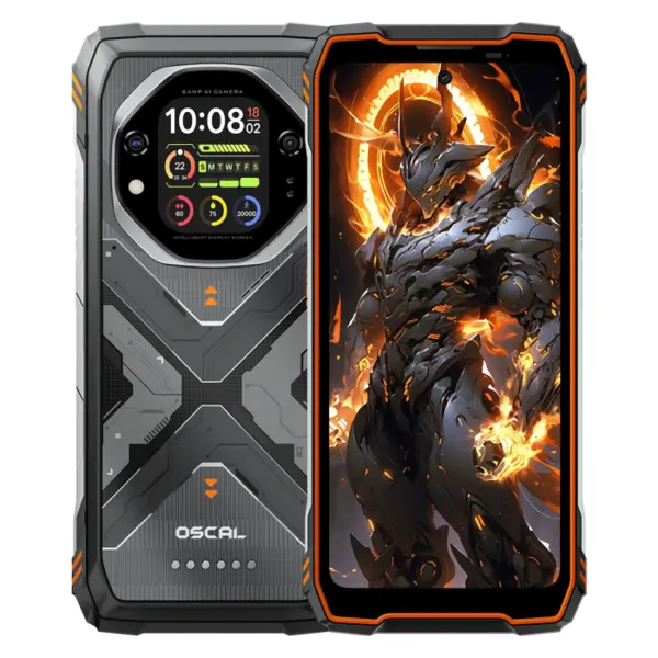 Telefon mobil Oscal Tank 1, Portocaliu, 5G, 6.78 IPS, 36GB RAM (12GB + 24GB Extensibili), 256GB ROM, DokeOS 4.2, Dimensity 7050, Ecran spate 2.01 , Night Vision, NFC, AI Apps, 20000mAh, 55W, Dual SIM