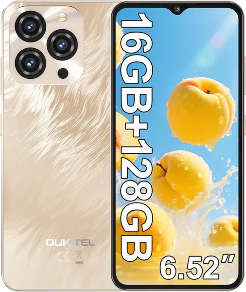 Telefon Mobil Oukitel C3, Auriu, 4G, 6.52 HD+ 90Hz IPS, 16GB RAM (4GB + 12GB extensibili), 128GB ROM, 13MP, Android 14, Unisoc T606, OTG, 5000mAh, 10W, Dual SIM
