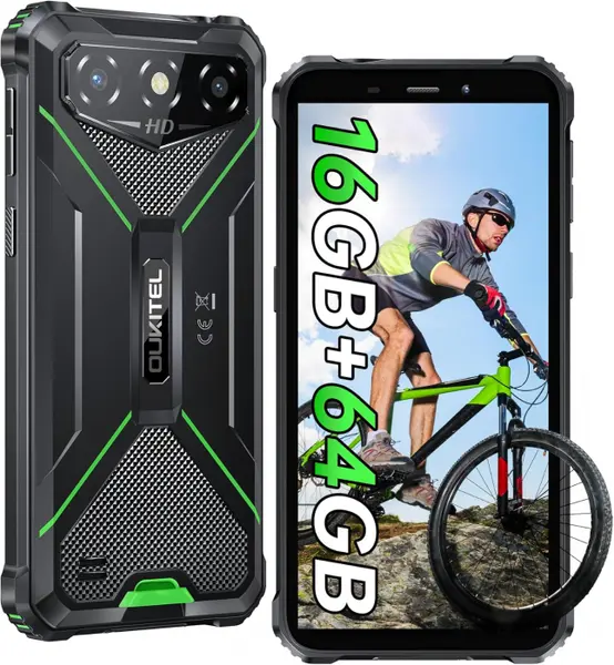 Telefon Mobil Oukitel G3, Verde, 4G, Ecran Waterdrop HD+ de 6 , 16GB RAM(4GB + 12GB Extensibili), 64GB ROM, 13MP, Android 14, MT6762, Face ID, Buton Personalizabil, 6300mAh, 10W, Dual SIM