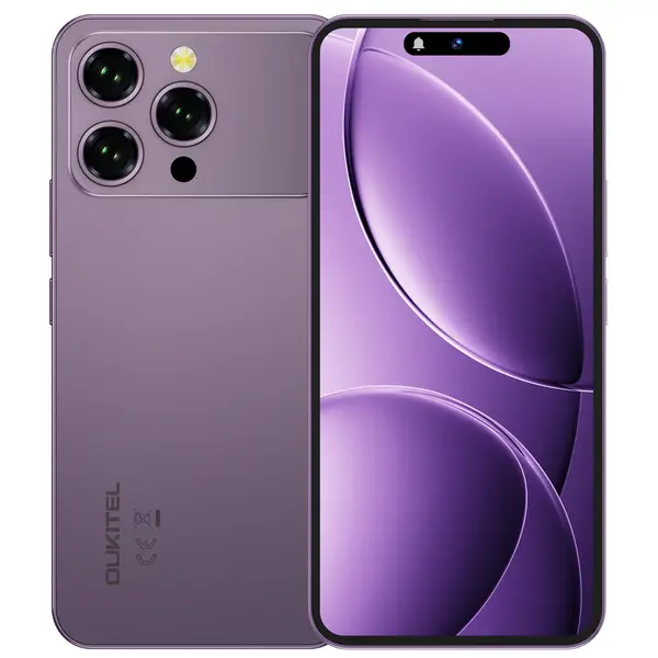 Telefon mobil Oukitel P1 Pro, Mov, 4G, 6.7 AMOLED, 16GB RAM (4GB + 12GB Extensibili), 256GB ROM, 50MP, Android 15, Helio G100, NFC, Senzor Amprenta, 5150mAh, 18W, Dual SIM