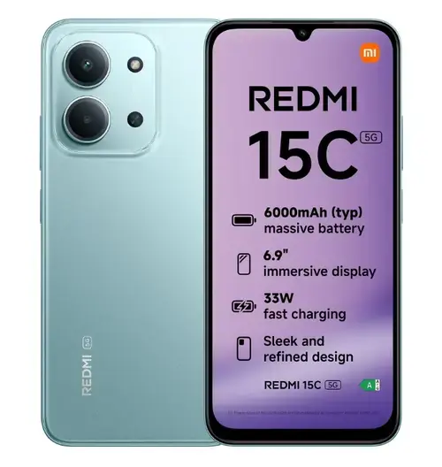 Telefon Mobil Xiaomi Redmi 15C 5G, Procesor Octa-Core, IPS LCD 6.9inch, 4GB RAM, 256GB Flash, Camera Duala 50 MP + QVGA, Wi-Fi, 5G, Dual Sim, Android (Verde)