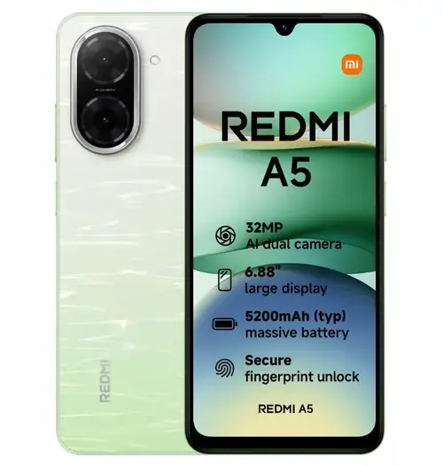 Telefon Mobil Xiaomi Redmi A5, Procesor Unisoc T7250 Octa-Core, IPS LCD Capacitive Touchscreen 6.88inch, 3GB RAM, 64GB Flash, Camera 32 MP, Wi-Fi, 4G, Dual SIM, Android (Verde)