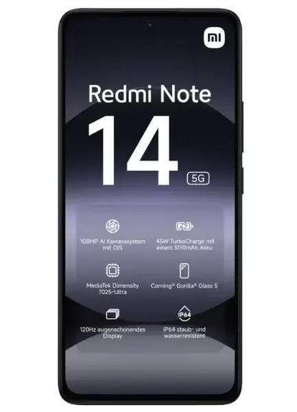 Telefon Mobil Xiaomi Redmi Note 14 5G, Procesor Mediatek Dimensity 7025 Ultra Octa-Core, AMOLED 6.67inch, 8GB RAM, 256GB Flash, Camera Tripla 108+8+2 MP, Wi-Fi, 5G, Dual Sim, Android (Negru)