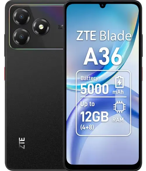 Telefon Mobil ZTE Blade A36, Procesor Unisoc T7200 Octa Core, Ecran IPS LCD 6.75inch, 4GB RAM, 64GB Flash, Camera 13 MP, Wi-Fi, 4G, Dual Sim, Android (Negru)