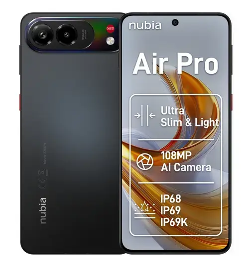 Telefon Mobil ZTE nubia Air Pro, Procesor Mediatek Dimensity 7100 Octa-Core, Ecran AMOLED 6.77inch, 8GB RAM, 512GB Flash, Camera Duala 108+2MP, Wi-Fi, 5G, Dual Sim, Android (Negru)