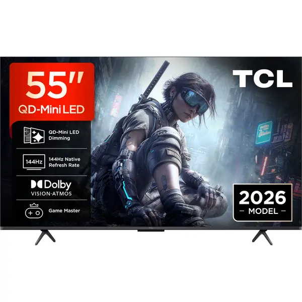 Televizor Smart QLED TCL 55T8D, 138 cm, 4K Ultra HD, Smart Google TV, Clasa F