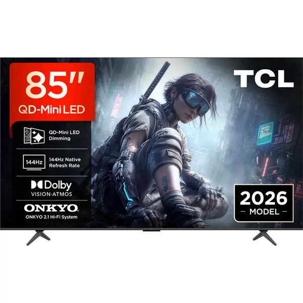 Televizor Smart QLED TCL 85T8D, 215 cm, 4K Ultra HD, Smart Google TV, Clasa E