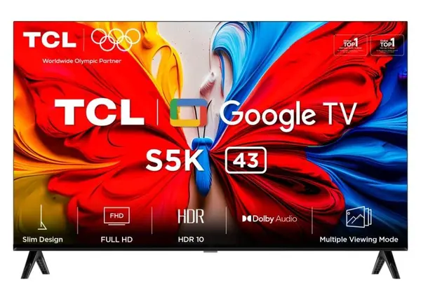 Televizor smart TCL - 43S5K, 43'', 2K, QLED, FHD, 2x10W Dolby Audio-Digital Plus, HDR10, Google TV, negru