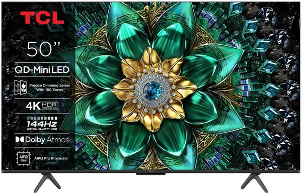 Televizor Smart TCL - 50Q6C, 50'', 4K, QD-Mini LED, AMD FreeSync Pro 144Hz, ONKYO 2.1 2x10W+SubWoof.1x20W, Google TV, negru