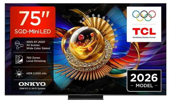 Televizor Smart TCL - 75Q7D Pro, 75'', SQD-Mini LED, 4K, 144Hz Native Refresh Rate/288Hz VRR, ONKYO 2.1 2x10W+SubWoof.1x20W, Google TV, negru