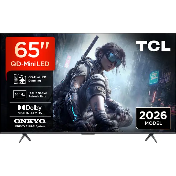 Televizor TCL QD-MiniLed 65T8D, 164 cm, Smart Google TV, 4K Ultra HD, 144Hz, Clasa E