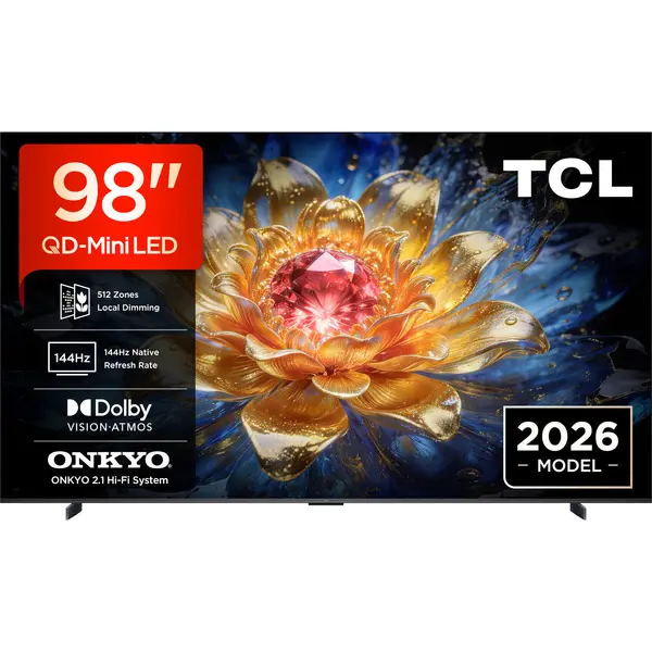 Televizor TCL QD-MiniLed 98T8D, 245 cm, Smart Google TV, 4K Ultra HD, 144Hz, Clasa E