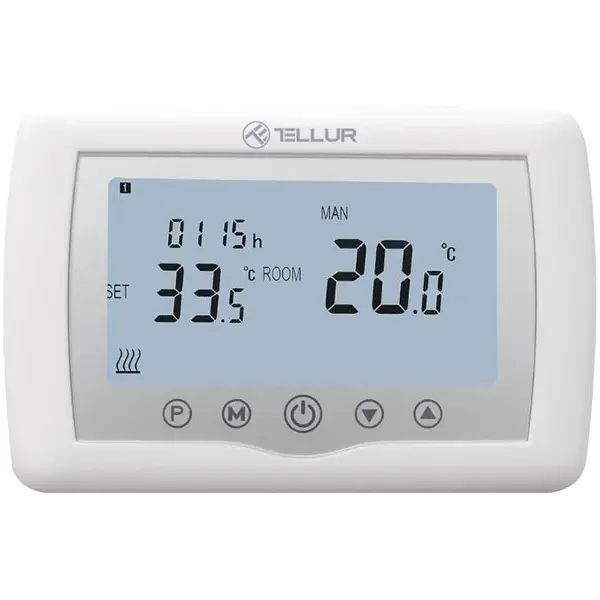 Tellur Termostat inteligent Tellur TLL331151, Wi-Fi, pentru centrala cu Gaz, Universal, histereza -/+ 0.5 grade, Aplicatie iOS si Android, protectie copii, afisaj LCD iluminat, Alb