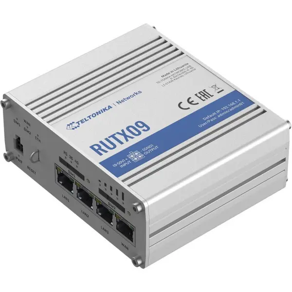 TELTONIKA Router industrial TELTONIKA RUTX09200A00, 4G LTE Cat 6, Dual SIM, 4 porturi Gigabit Ethernet (1 x WAN configurabil ca LAN si 3 x LAN)