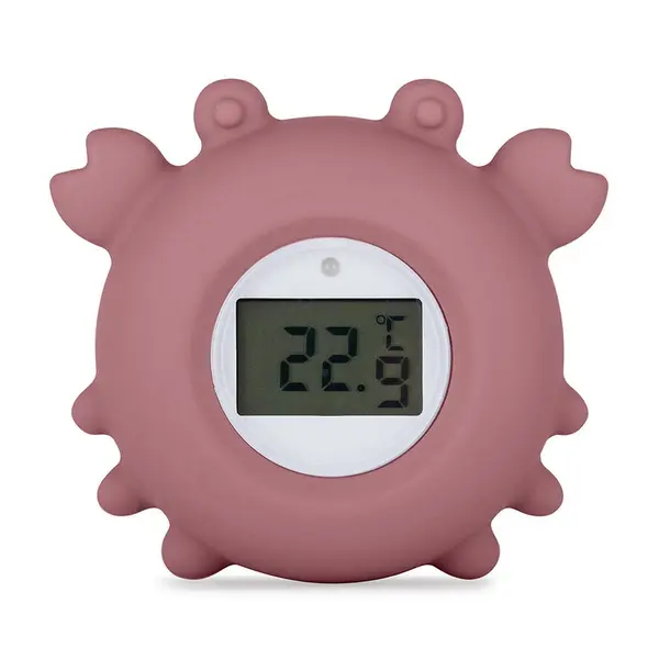 Temometru digital, Petite&Mars, Crabul Caleb, Multifunctional, Ecran usor de citit, Valoare precisa, Silicon Sigur, Avertizare temperatura, 0 luni+, Roz