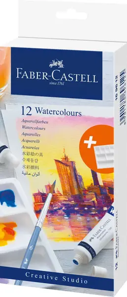 Tempera acuarele 12 culori 9 ml + paleta Faber-Castell Tempera acuarele 12 culori 9 ml + paleta Faber-Castell