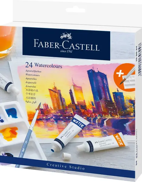 Tempera acuarele 24 culori 9 ml + paleta Faber-Castell Tempera acuarele 24 culori 9 ml + paleta Faber-Castell