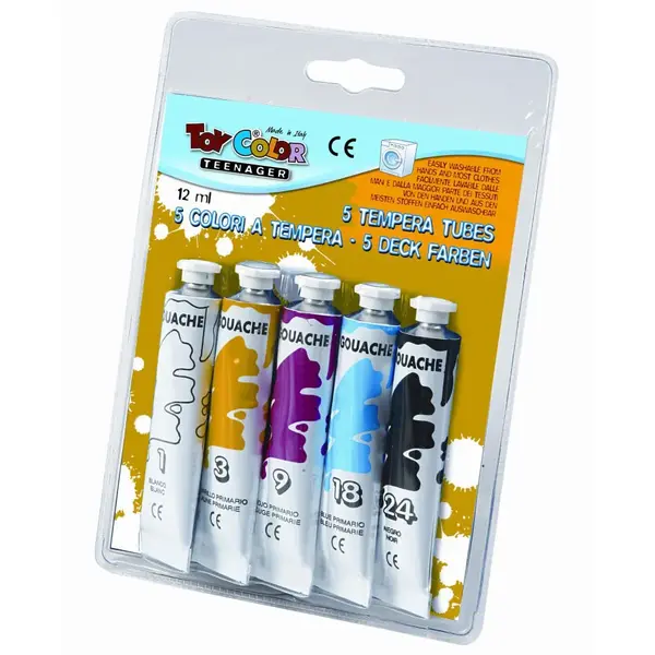 Tempera la tub Toy Color 12 ml 5 culori Tempera la tub Toy Color 12 ml 5 culori