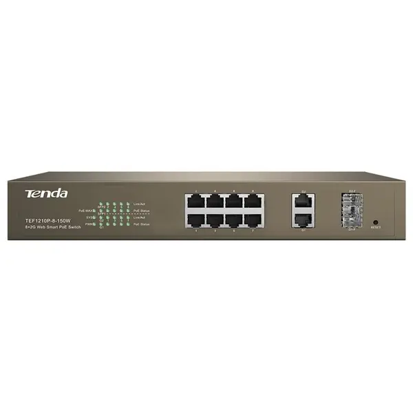 tenda Tenda TEF1210P-8-150W 8 X 10/100Mbps + 2 Gigabit Combo Web Smart PoE Switch