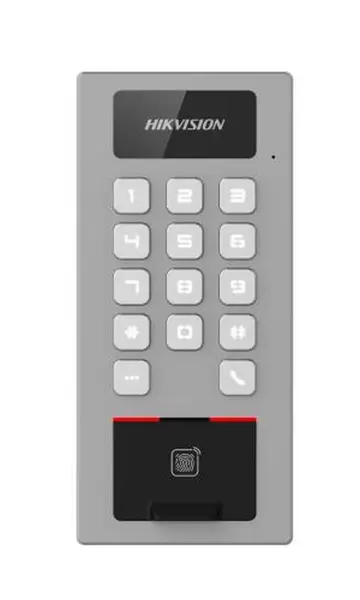 Terminal de control acces, Hikvision DS-K1T502DBFWX, Card Mifare 13.56 MHz, Pin, Aplicatie, Amprenta, Microfon, Difuzor
