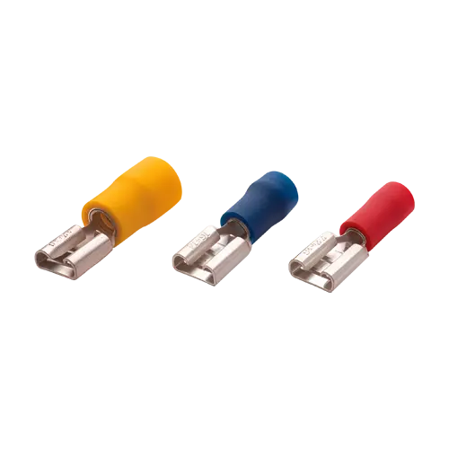 Terminale izolate tip mamă 0.5-1.5 mm², soclu 0.8×6.35 mm, manșon roșu, set 200 buc. Plastim PFD-1638