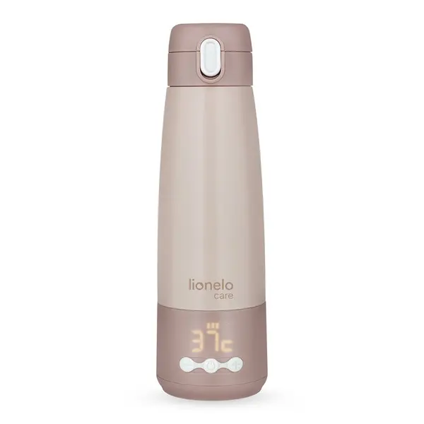 Termos inteligent cu incalzire, Lionelo, ThermUp Bottle, Incalzeste in 3.5 min, Mentine temperatura pana la 20 h, Constructie vidata cu 5 straturi, Capacitate 350 ml, USB-C, 5 setari de temperatura: 37-55°C, Roz nude