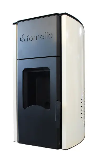 Termosemineu centrala pe peleti Fornello Royal 30 kw, complet echipat cu pompa de circulatie, vas expansiune , supapa de siguranta, buncar de peleti 30 kg, automatizare, culoare crem, pana la 200 mp