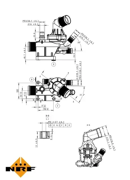 Termostat sistem racire (80 C, in carcasa) potrivit MERCEDES C (W205), C T-MODEL (S205), MARCO POLO CAMPER (W447), VITO (W447), VITO MIXTO (DOUBLE CABIN), VITO TOURER (W447) 1.6D 04.11-