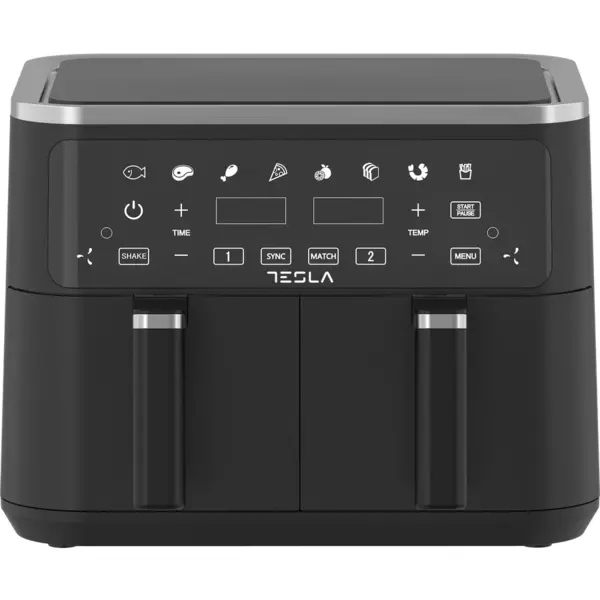 TESLA Friteuza aer cald Tesla AF900BSD, 9 L, cos dublu, 2400W, panou digital, 8 programe, smart sync, negru