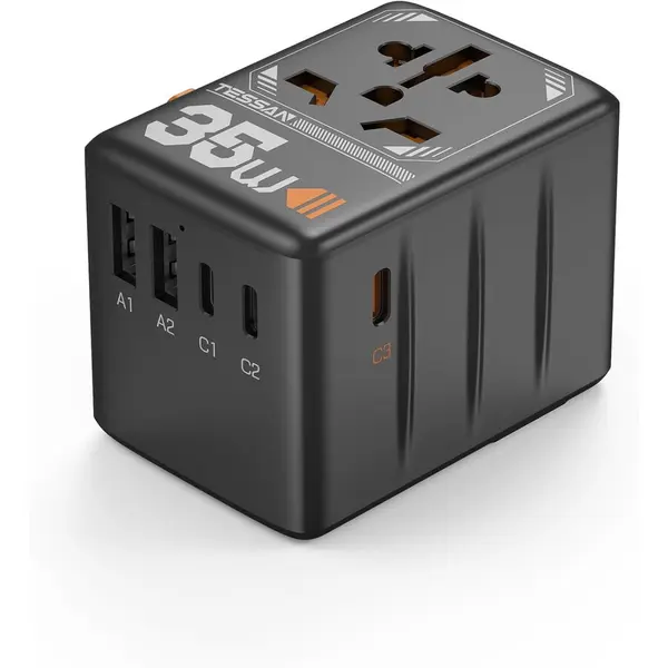 Tessan Adaptor priza international Tessan TS-WTA02, 2 X USB, 2 X USB-C, 1 X USB-C, incarcare rapida, 35W, 100-250V, 2500W