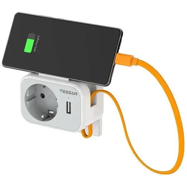 Tessan Adaptor Priza Tessan TS-332, 1 Priza, 1 port USB-C, 1 Port USB, 10A