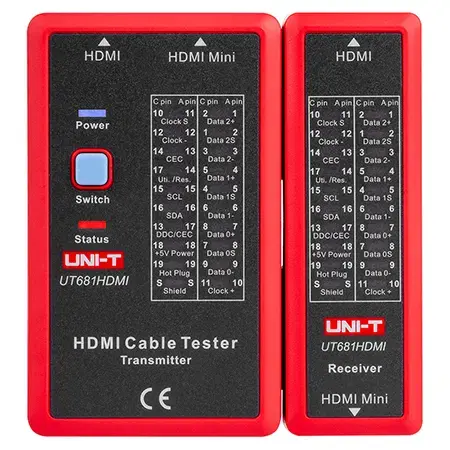 Tester cablu HDMI UNI-T UT681HDMI, baterie de 9 V (Rosu)