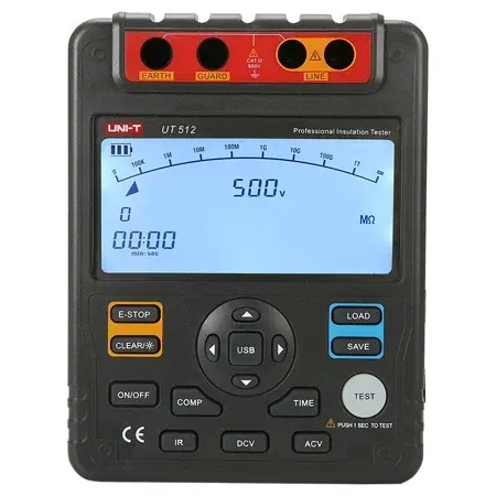 Tester Rezistenta Izolatie Uni-T UT512, 500V-2500V Test, Izolatie 10GOhm, Tensiune DC AC 600V, Afisaj LCD Mare