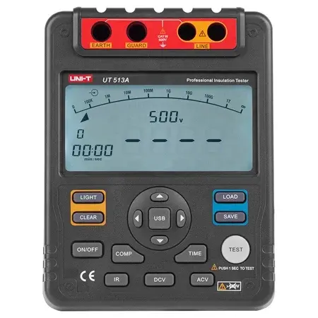 Tester Rezistenta Izolatie Uni-T UT513A, 500V-5000V Test, Izolatie 1000GOhm, USB, Memorie 18 Citiri, Index Polarizare