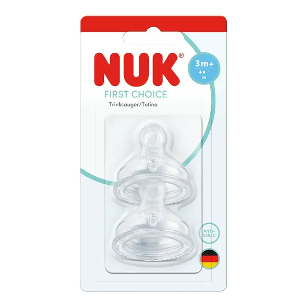 Tetina din silicon First Choice, flux M, 3 luni+, 2 bucati, Nuk