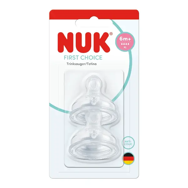 Tetina din silicon First Choice, flux XL, 6 luni+, 2 bucati, Nuk