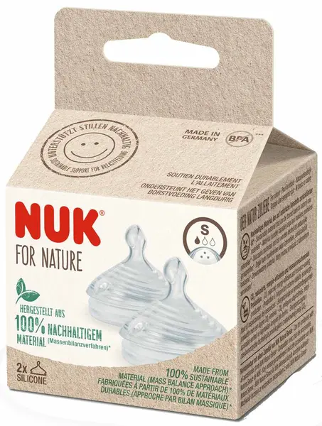 Tetina din silicon pentru biberon NUK for Nature - Softer, marime S, 2 bucati